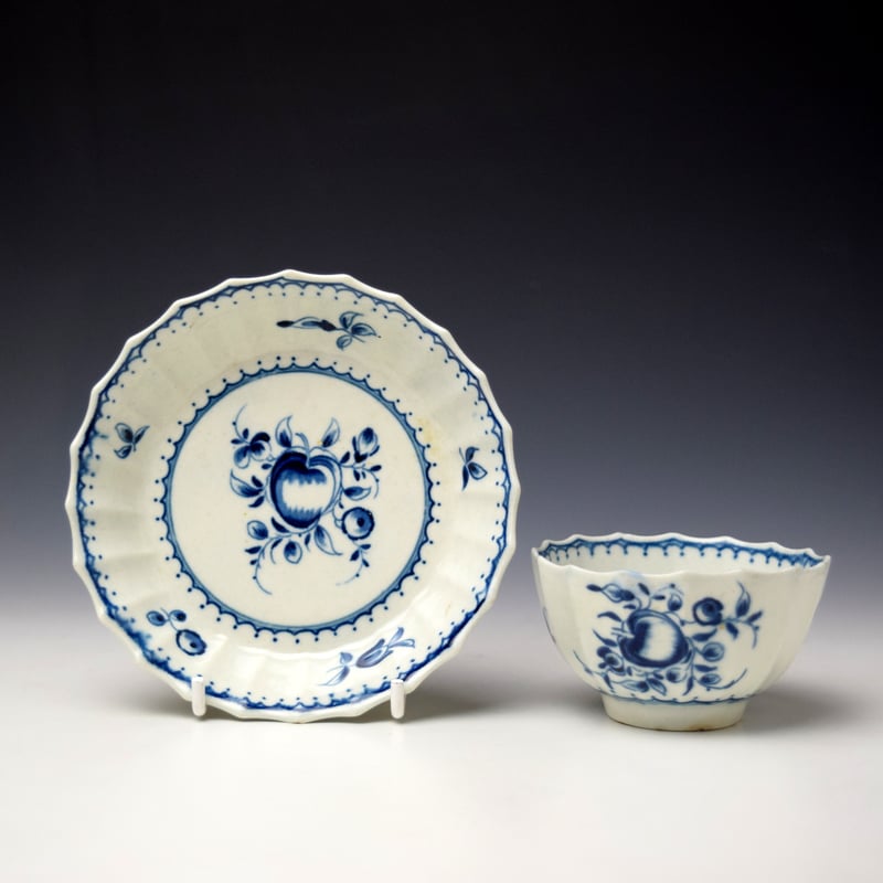 Uncommon Fruit Sprays Pattern Fluted Teabowl and Saucer c1775-80