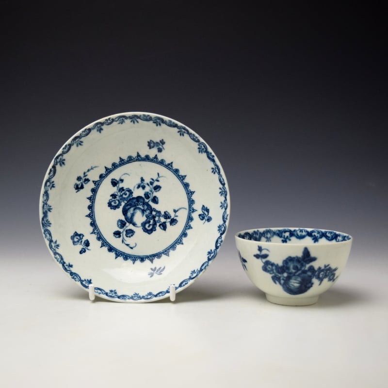 Fruit and Wreath Pattern Teabowl and Saucer c1770-75