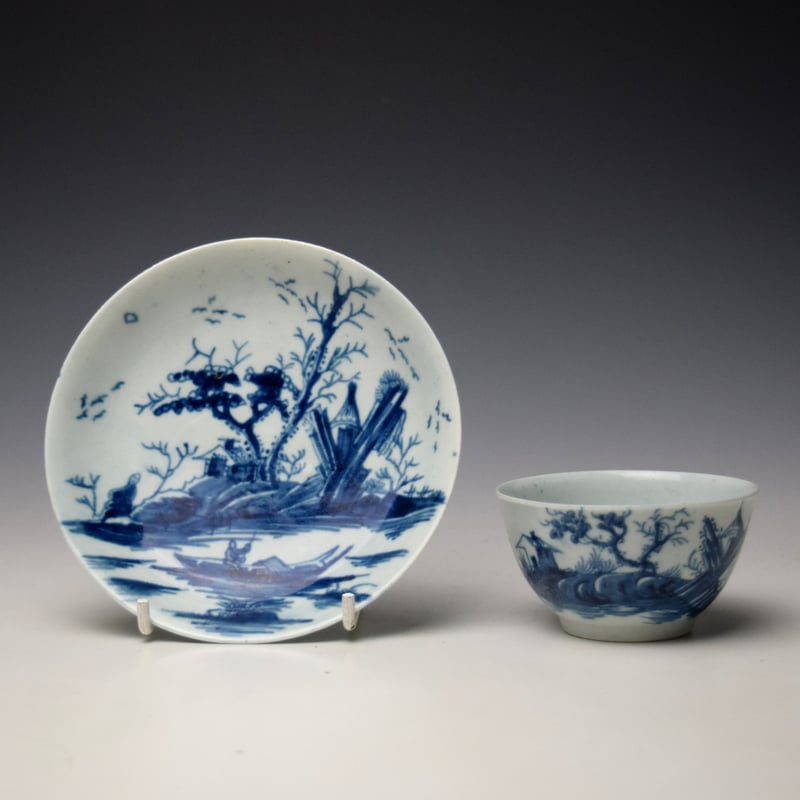 Uncommon Gazebo Pattern Teabowl and Saucer c1755-60