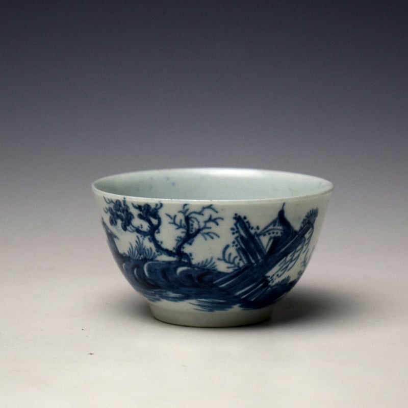 Worcester Gazebo Pattern Teabowl and Saucer c1755-60 (2)