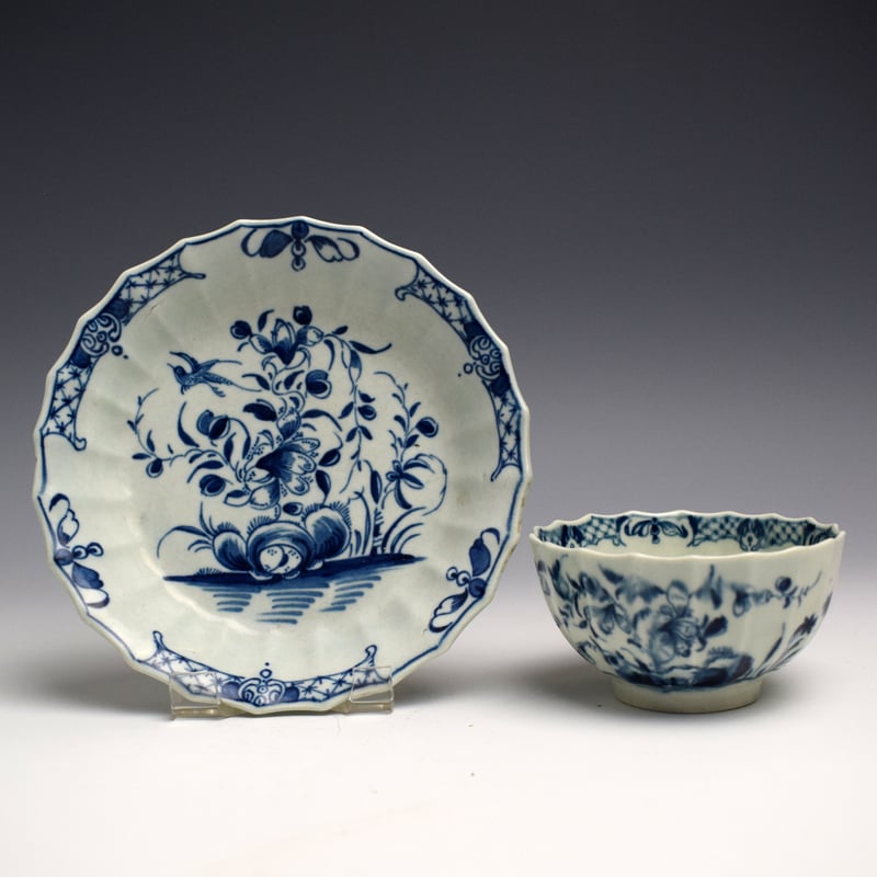 Hollow Rock Lily Pattern Teabowl and Saucer c1765-75