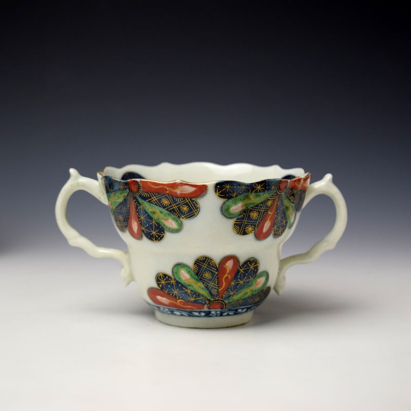 Worcester Japan Fan Pattern Chocolate Cup and Stand c1770-75 (2)