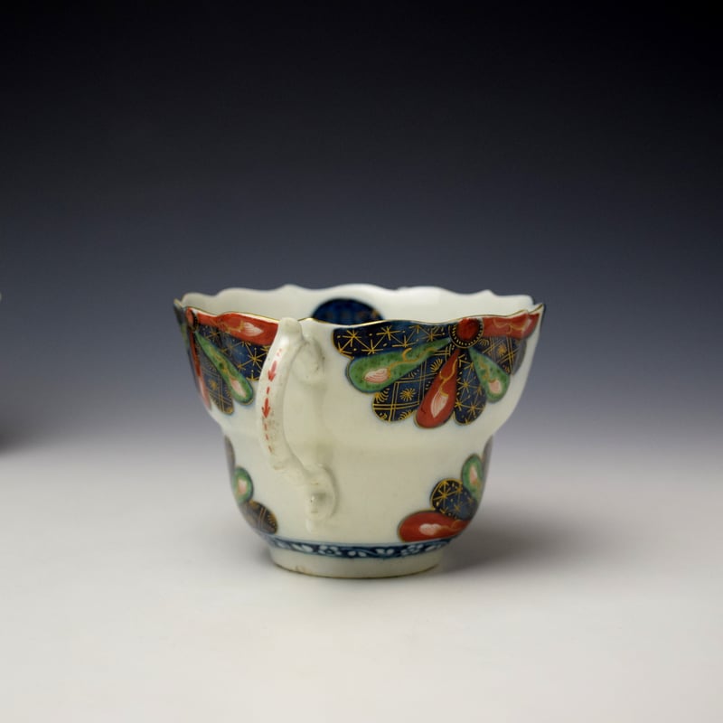 Worcester Japan Fan Pattern Chocolate Cup and Stand c1770-75 (3)