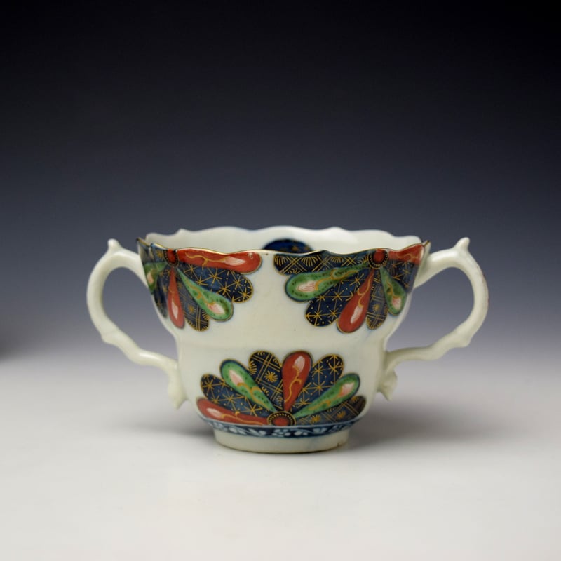 Worcester Japan Fan Pattern Chocolate Cup and Stand c1770-75 (4)