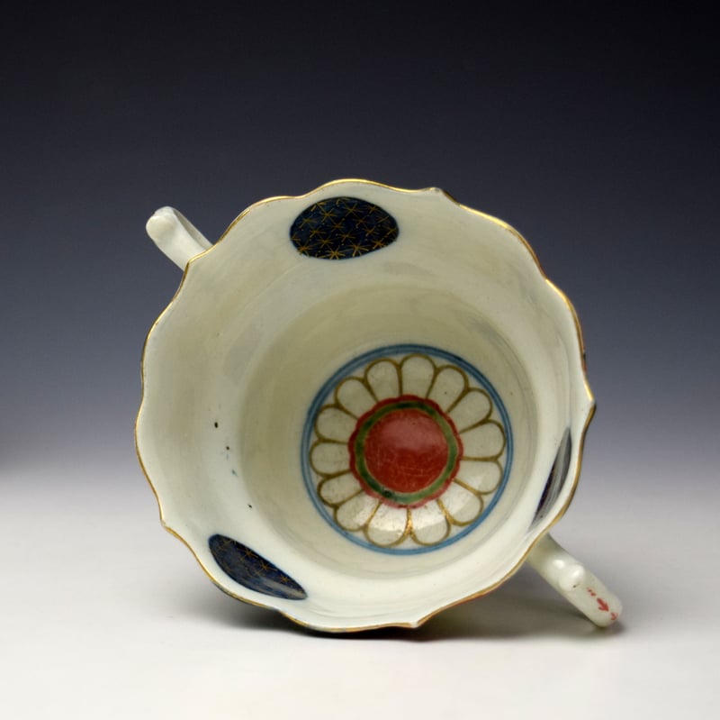 Worcester Japan Fan Pattern Chocolate Cup and Stand c1770-75 (6)