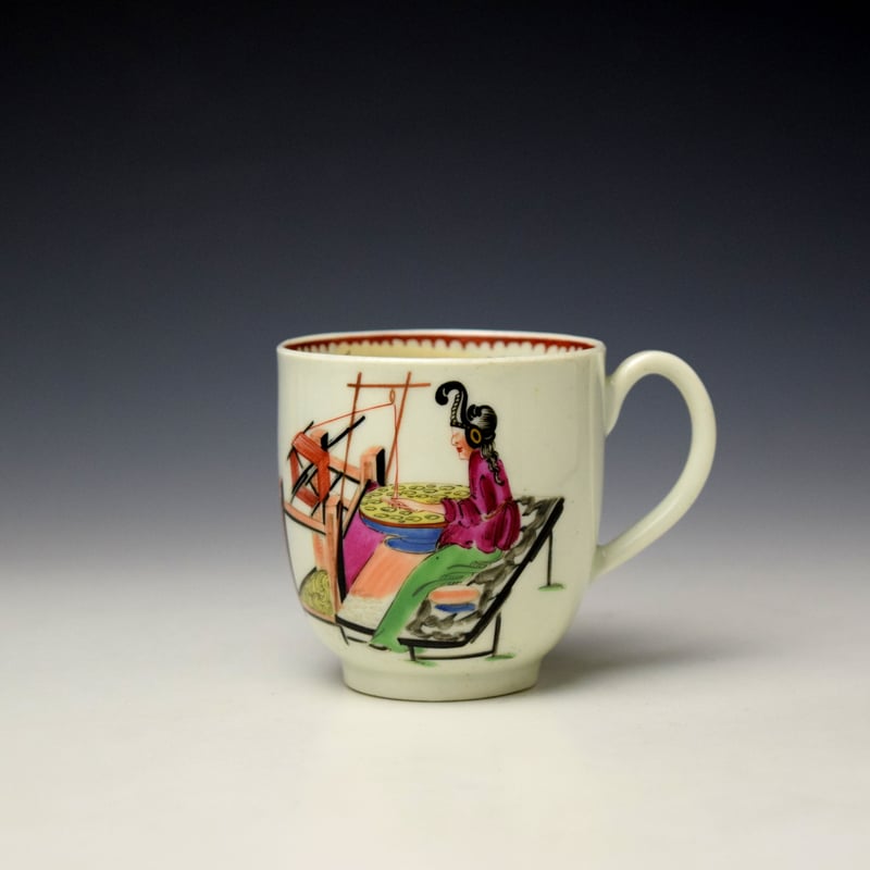 Rare Lady at the Loom Pattern Coffee Cup c1770-75 Ex Watney Collection