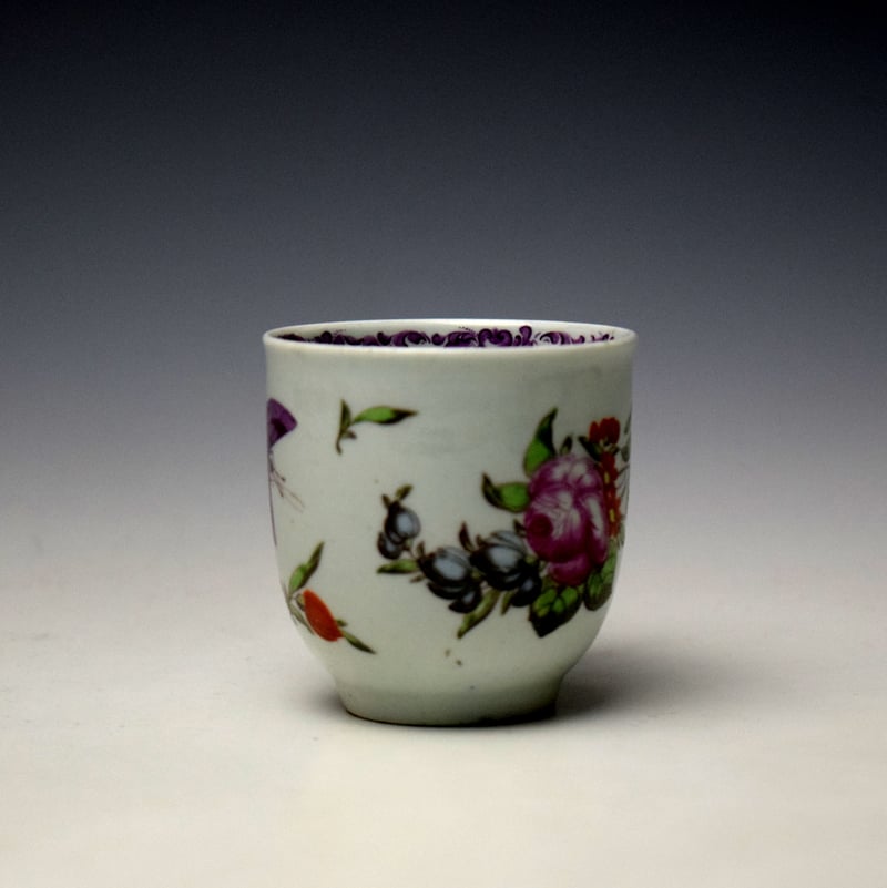 Worcester Large Rose and Butterfly Pattern Coffee Cup c1756-58 (2)