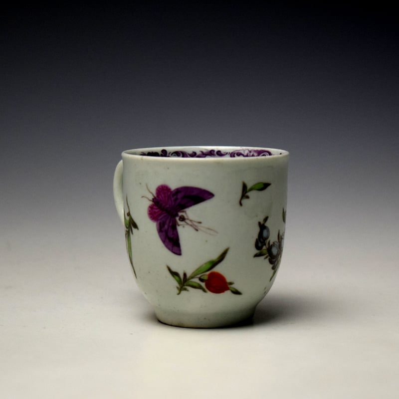 Worcester Large Rose and Butterfly Pattern Coffee Cup c1756-58 (3)