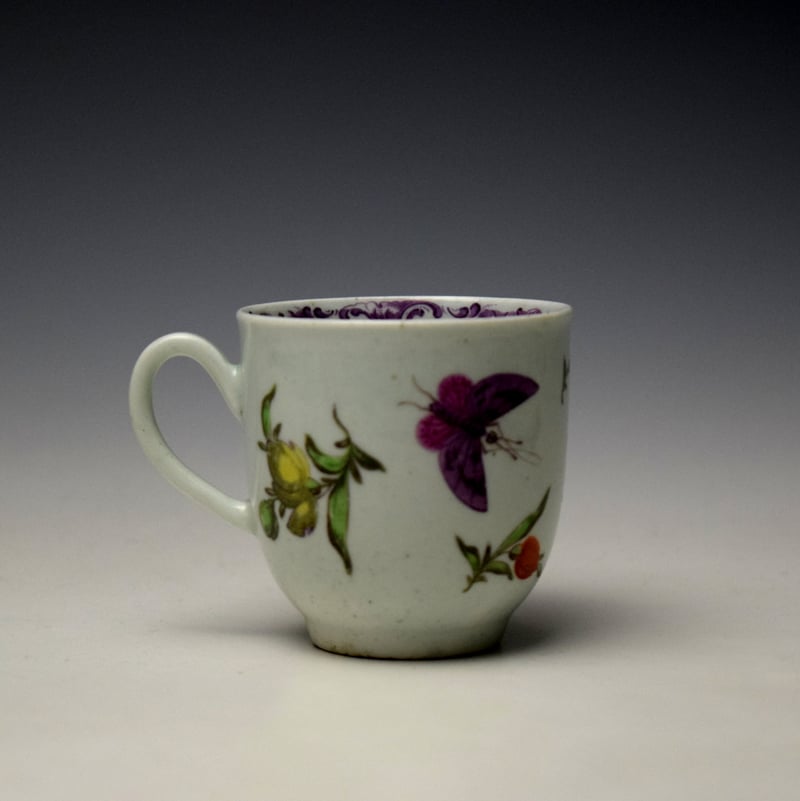 Worcester Large Rose and Butterfly Pattern Coffee Cup c1756-58 (4)