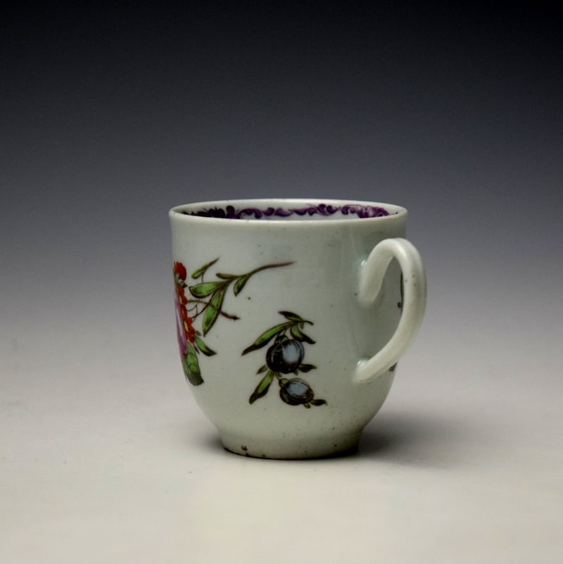 Worcester Large Rose and Butterfly Pattern Coffee Cup c1756-58 (6)