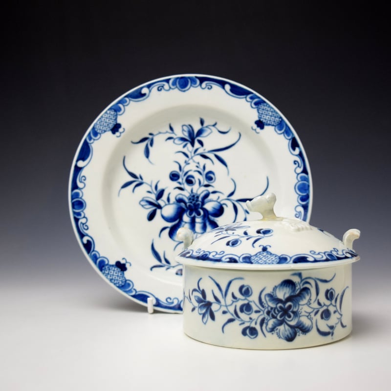 Uncommon Mansfield Pattern Butter Tub, Cover and Stand c1760-80