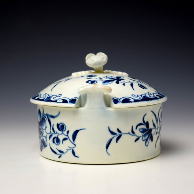 Worcester Mansfield Pattern Butter Tub Cover and Stand C1760-80 (3)