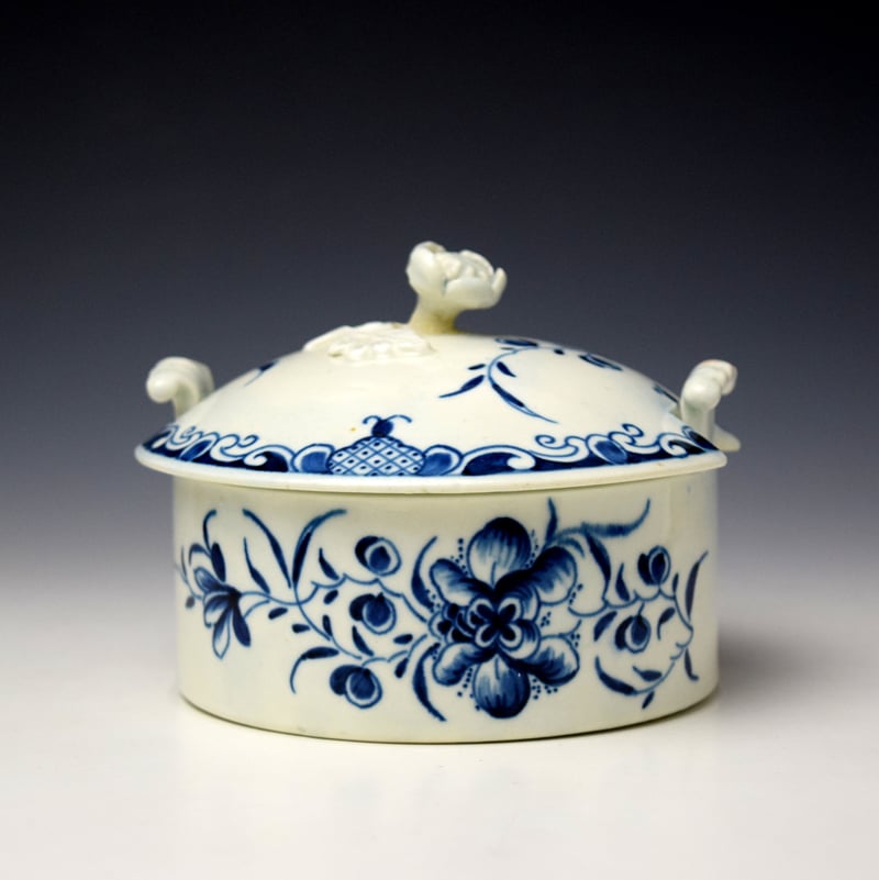 Worcester Mansfield Pattern Butter Tub Cover and Stand C1760-80 (4)
