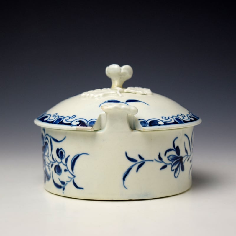Worcester Mansfield Pattern Butter Tub Cover and Stand C1760-80 (5)