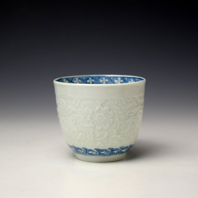 Worcester Moulded Floral Pattern Coffee Cup c1757-60 (2)