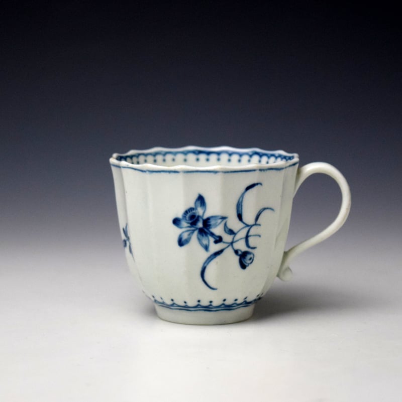 Worcester Narcissus Pattern Fluted Coffee Cup and Saucer c1770-85 (2)