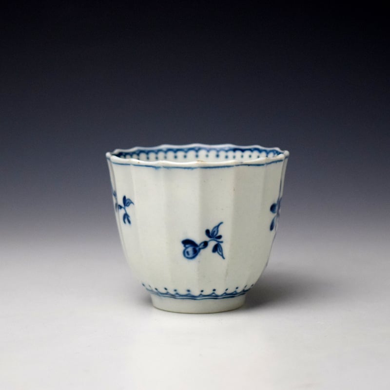 Worcester Narcissus Pattern Fluted Coffee Cup and Saucer c1770-85 (3)