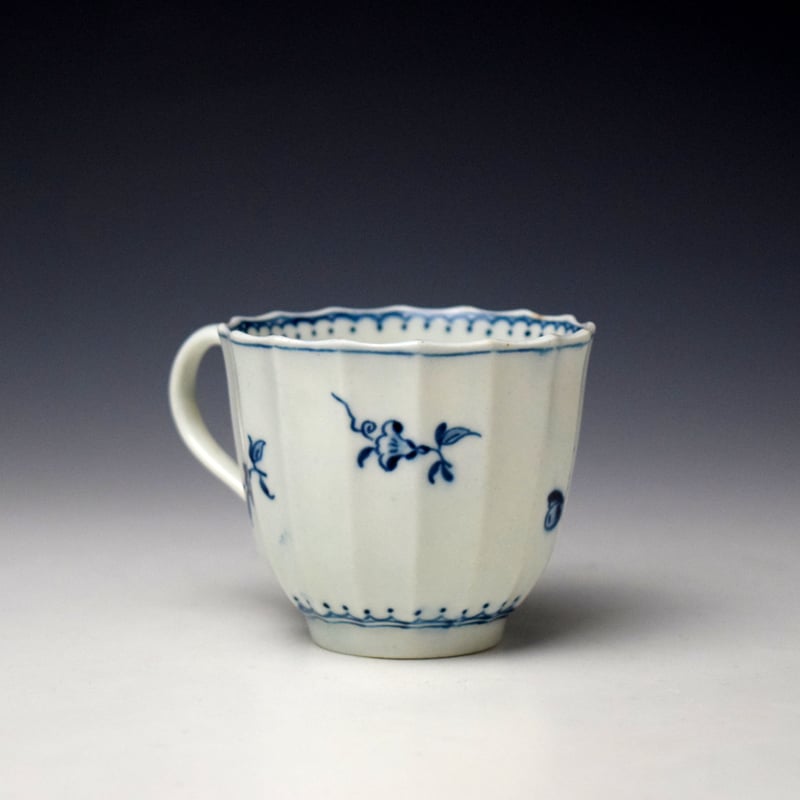 Worcester Narcissus Pattern Fluted Coffee Cup and Saucer c1770-85 (4)