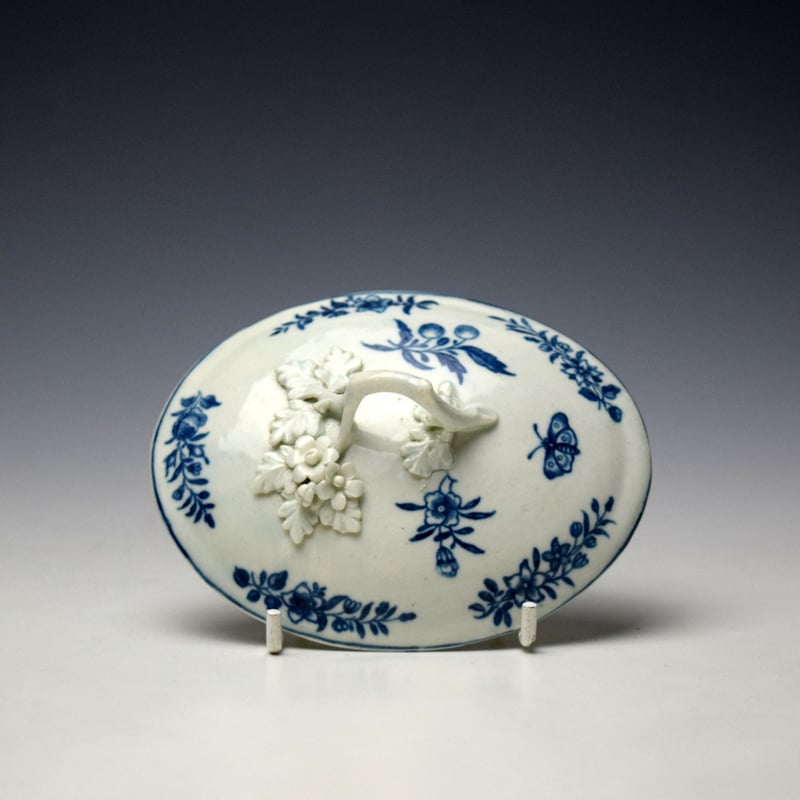 Worcester Natural Sprays Pattern Butter Tub Cover and Stand c1770-75 (8)