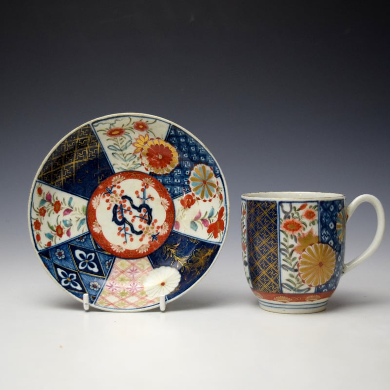 Uncommon Old Mosaic Pattern Chocolate Cup and Saucer c1768-72