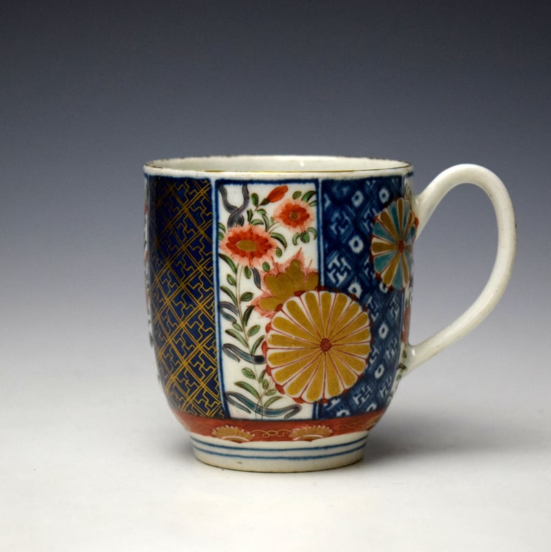 Worcester Old Mosaic Pattern Chocolate Cup and Saucer c1768-72 (2)