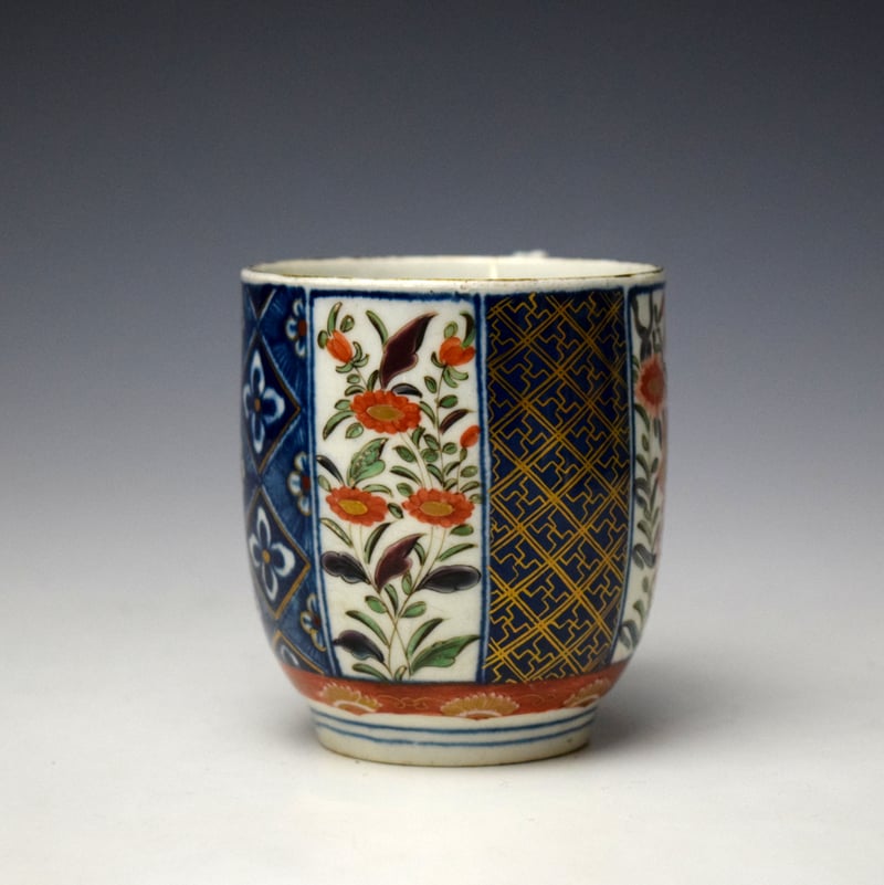 Worcester Old Mosaic Pattern Chocolate Cup and Saucer c1768-72 (4)