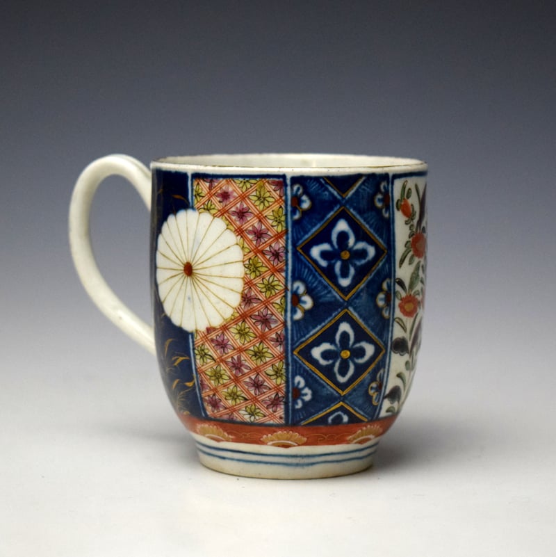 Worcester Old Mosaic Pattern Chocolate Cup and Saucer c1768-72 (5)