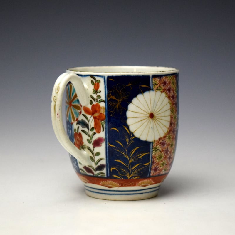 Worcester Old Mosaic Pattern Chocolate Cup and Saucer c1768-72 (6)