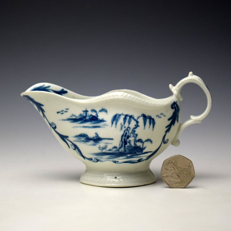 Rare One Porter Landscape Pattern Sauceboat c1765
