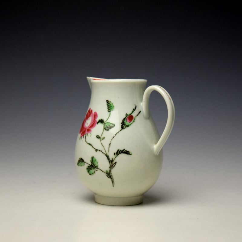 Worcester Pink Rose Pattern Sparrow Beak Jug c1775-80 (5)
