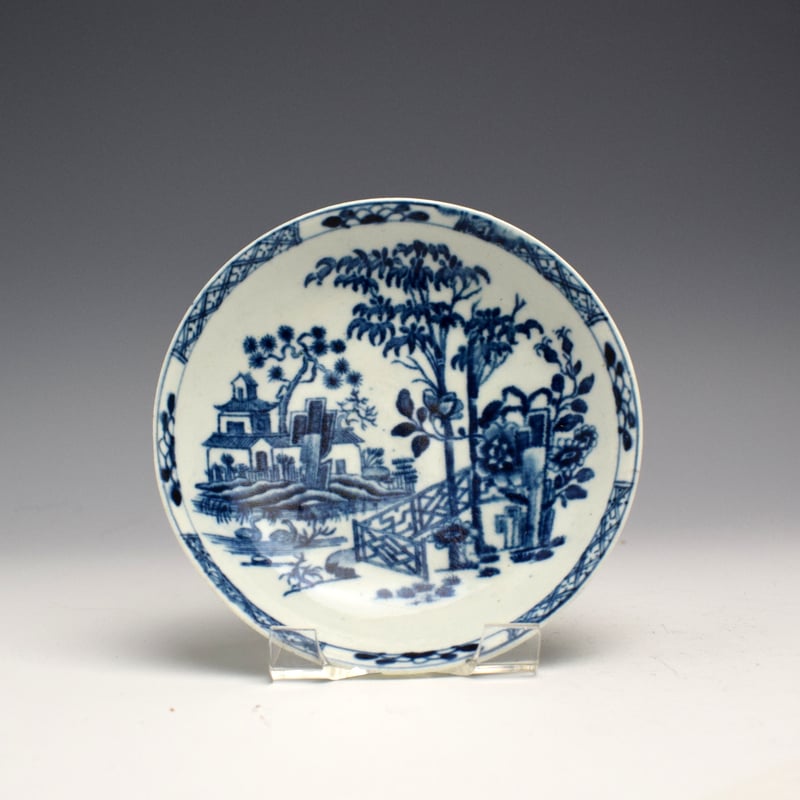 Worcester Plantation Print Pattern Tea Bowl and Saucer c1760 (2)