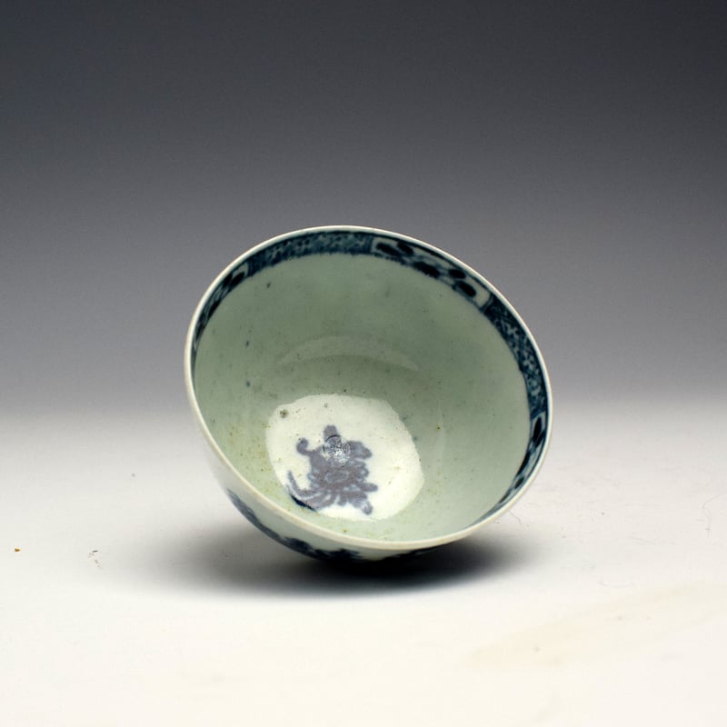 Worcester Plantation Print Pattern Tea Bowl and Saucer c1760 (6)