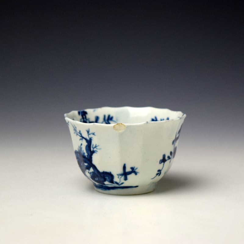 Worcester Prunus Root Pattern Fluted Teabowl and Saucer c1756-60 (5)