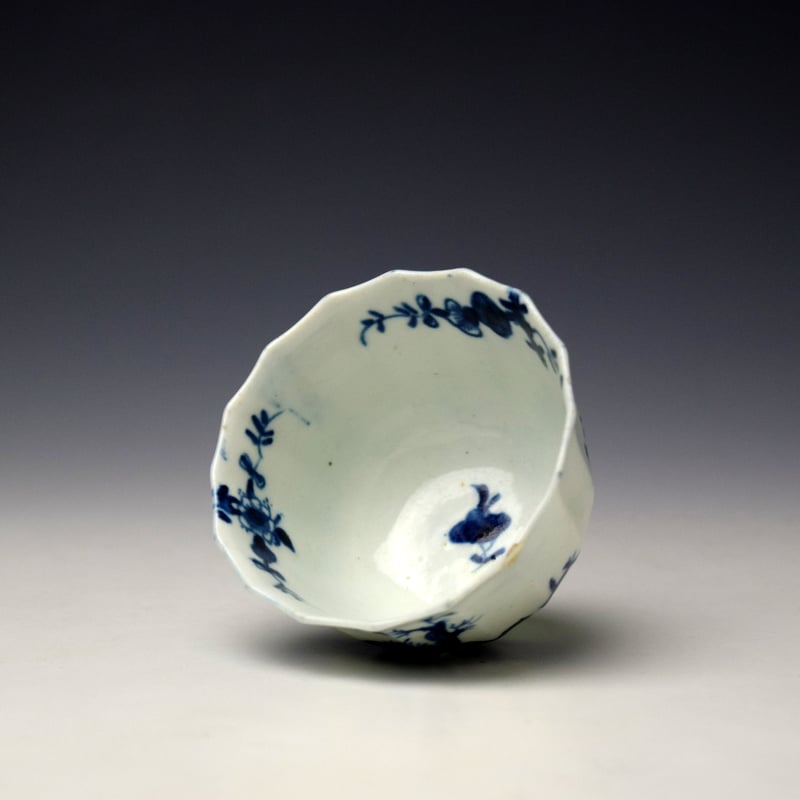 Worcester Prunus Root Pattern Fluted Teabowl and Saucer c1756-60 (6)