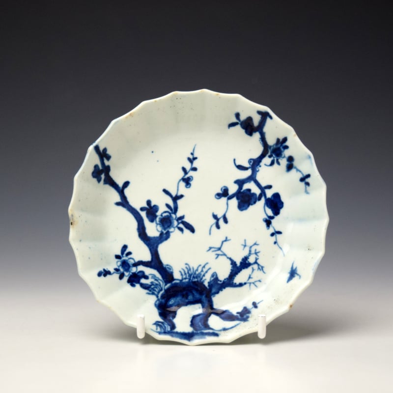 Worcester Prunus Root Pattern Fluted Teabowl and Saucer c1756-60 (8)