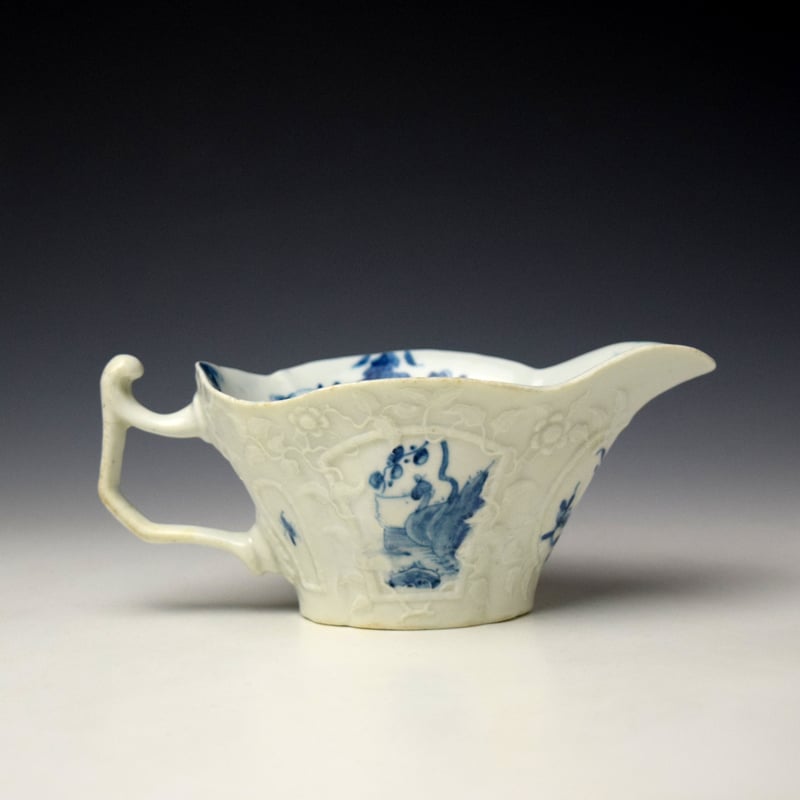 Worcester Prunus Tree Fisherman Pattern Sauceboat c1753-54 (3)