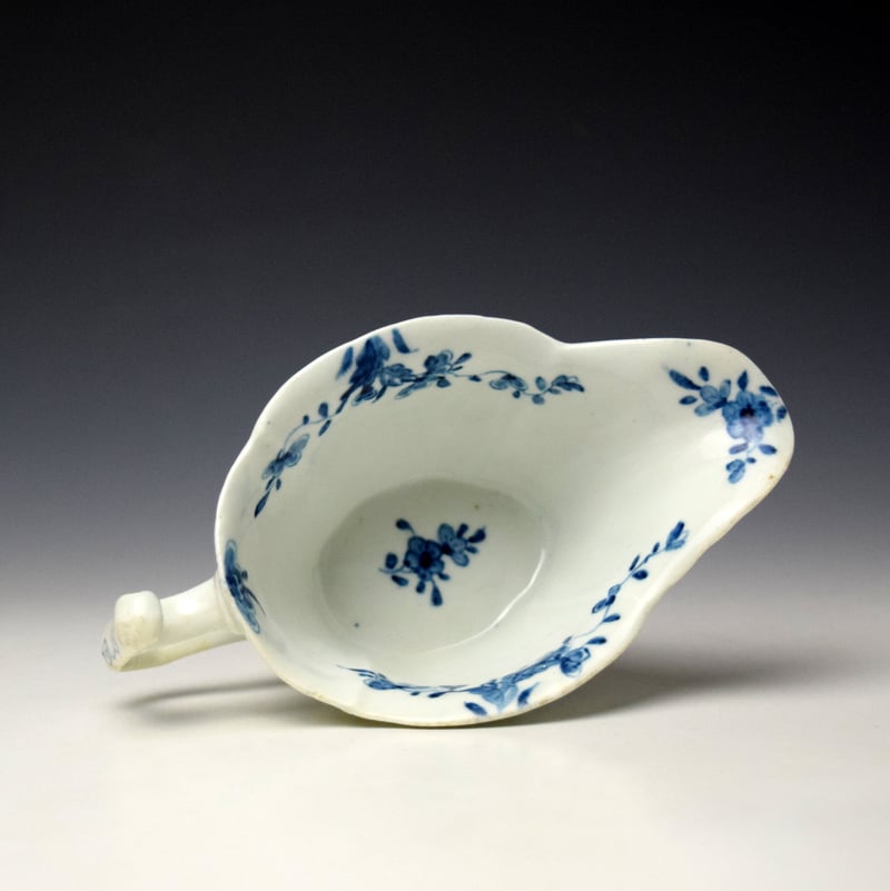 Worcester Prunus Tree Fisherman Pattern Sauceboat c1753-54 (5)