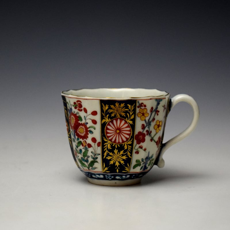 Worcester Queens Pattern Fluted Coffee Cup and Saucer c1765-75 (2)