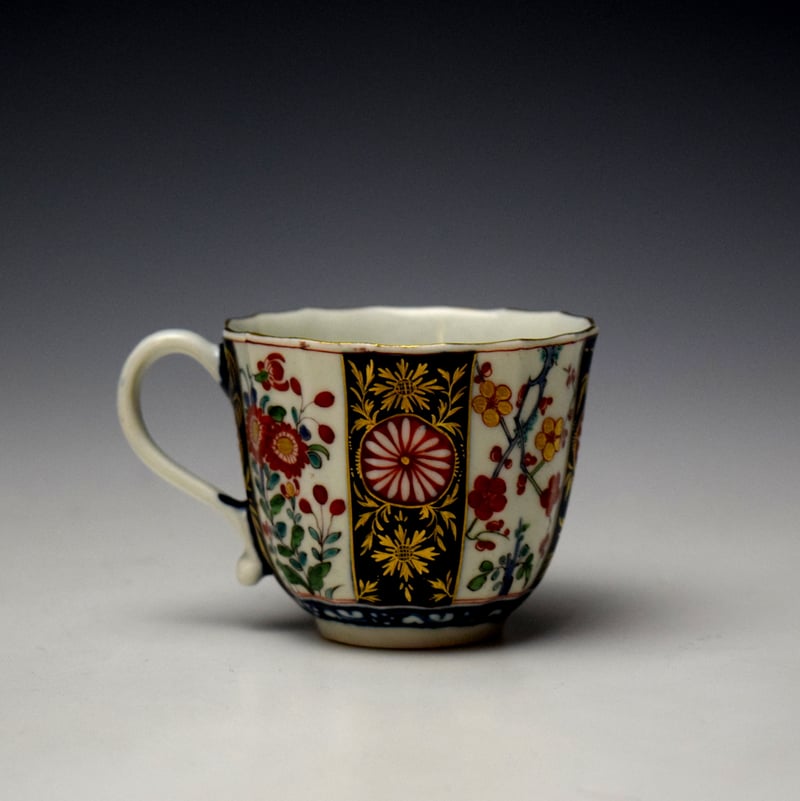 Worcester Queens Pattern Fluted Coffee Cup and Saucer c1765-75 (4)