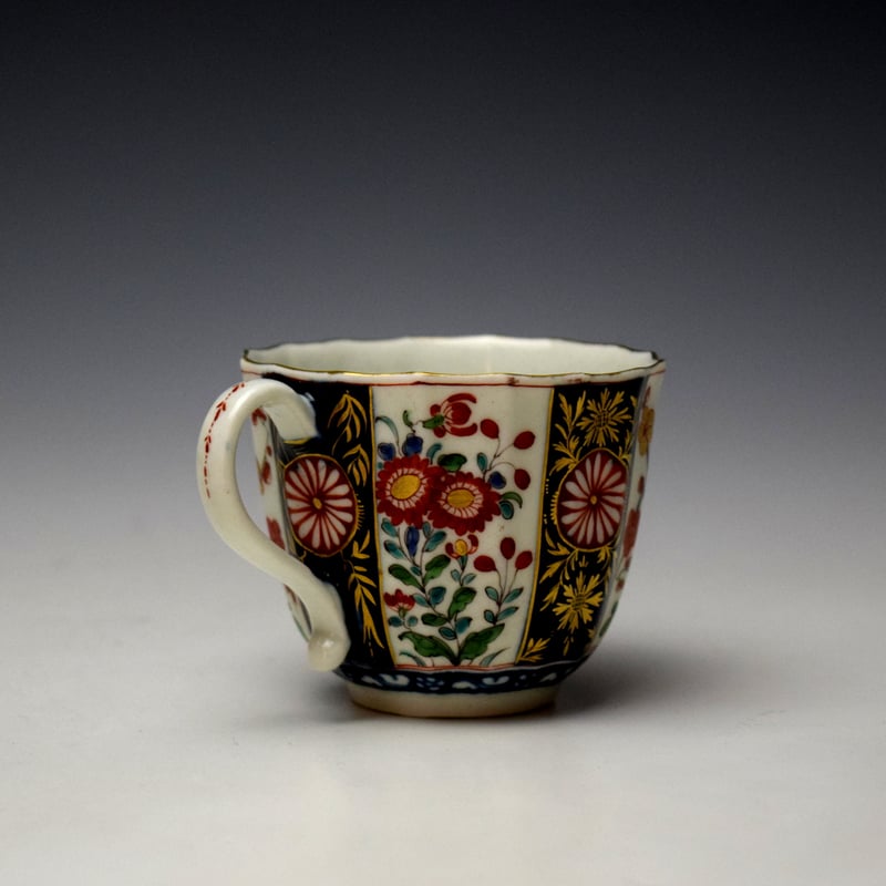 Worcester Queens Pattern Fluted Coffee Cup and Saucer c1765-75 (5)