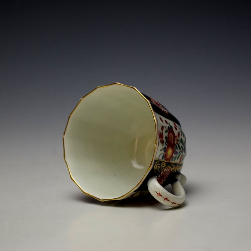 Worcester Queens Pattern Fluted Coffee Cup and Saucer c1765-75 (6)