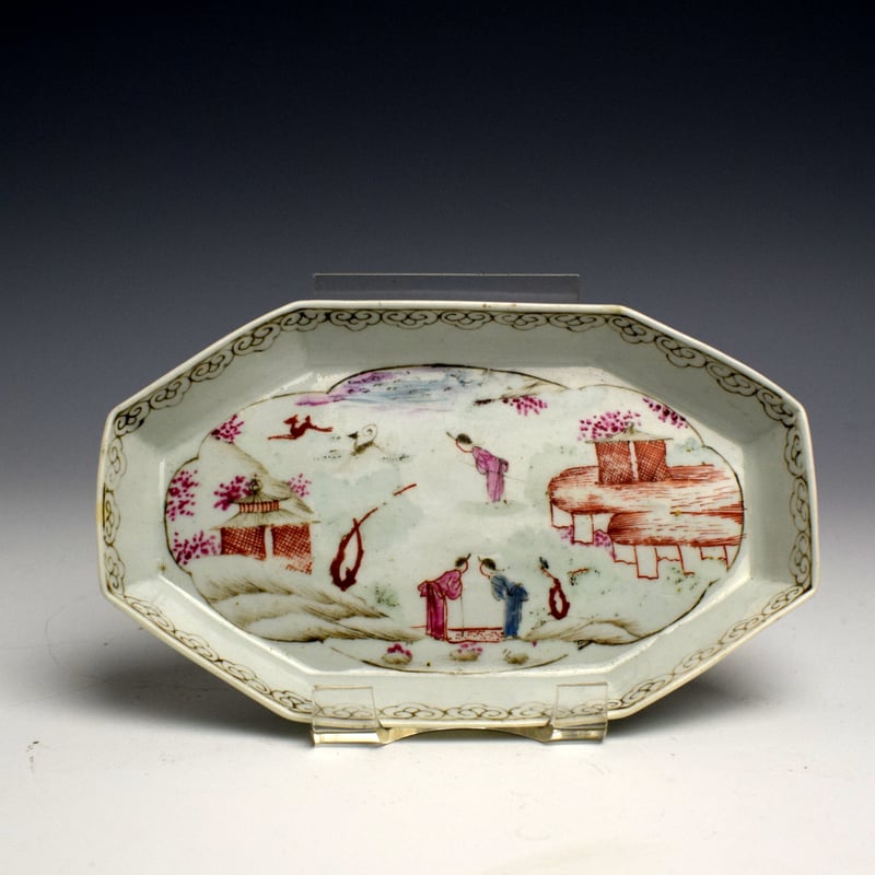 Very Rare Worcester Stag Hunt Pattern Octagonal Spoon Tray c1754