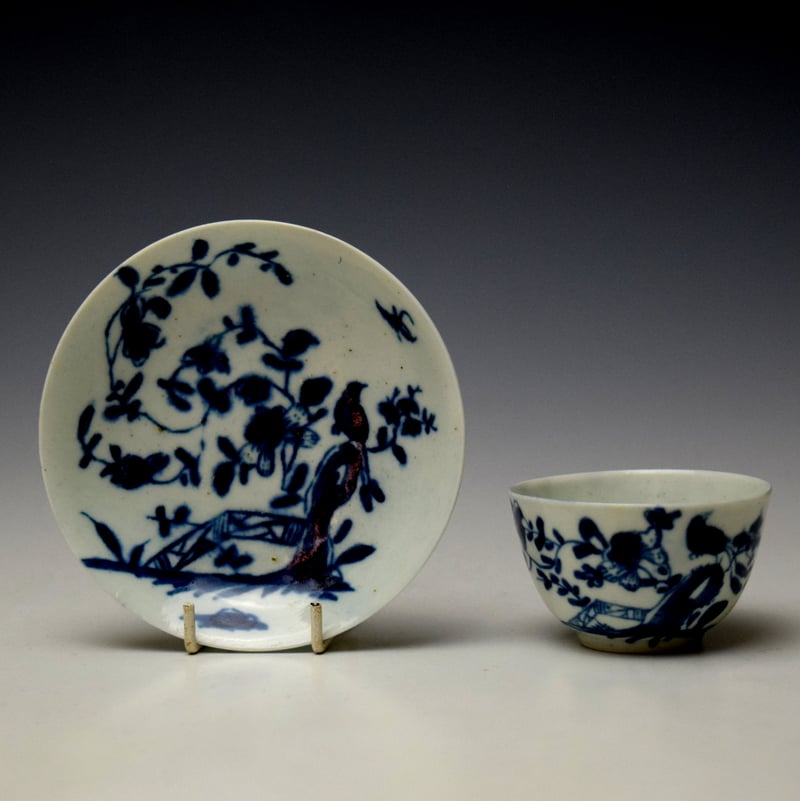Worcester Rock Warbler Toy Teabowl and Saucer c1756-60 (1)