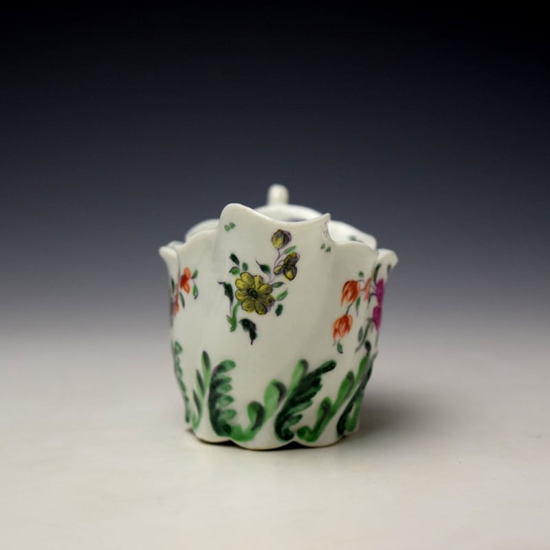 Worcester Rose and Floral Pattern Low Chelsea Ewer c1765-68 (2)