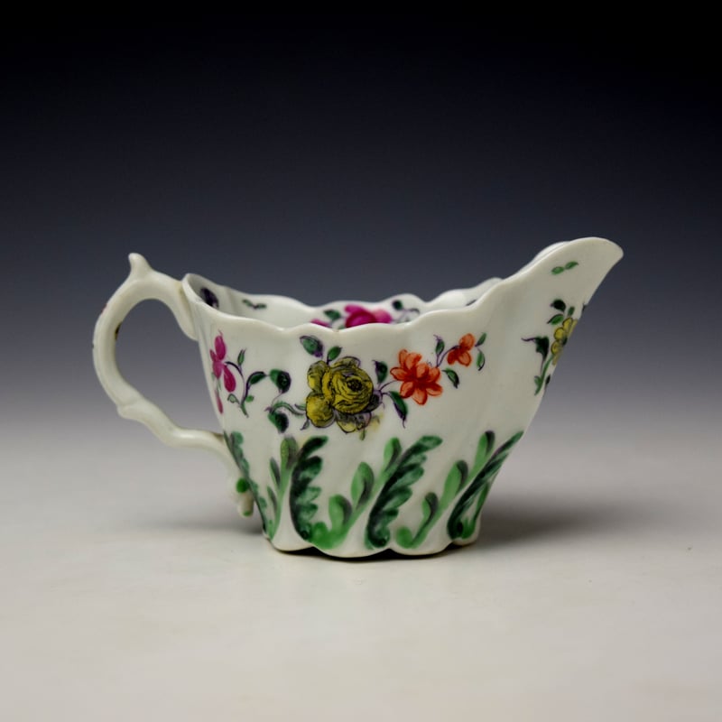 Worcester Rose and Floral Pattern Low Chelsea Ewer c1765-68 (3)