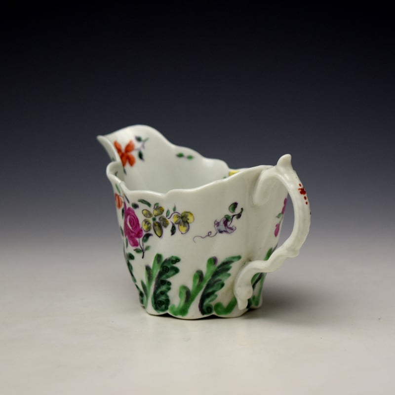 Worcester Rose and Floral Pattern Low Chelsea Ewer c1765-68 (5)