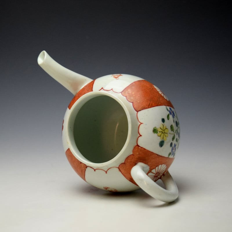 Worcester Scarlet Japan Mandarin Pattern Teaot and Cover c1760-65 (7)