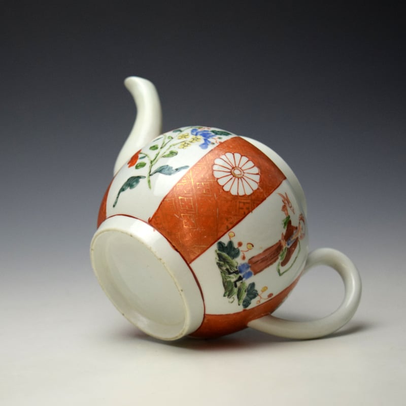 Worcester Scarlet Japan Mandarin Pattern Teaot and Cover c1760-65 (8)