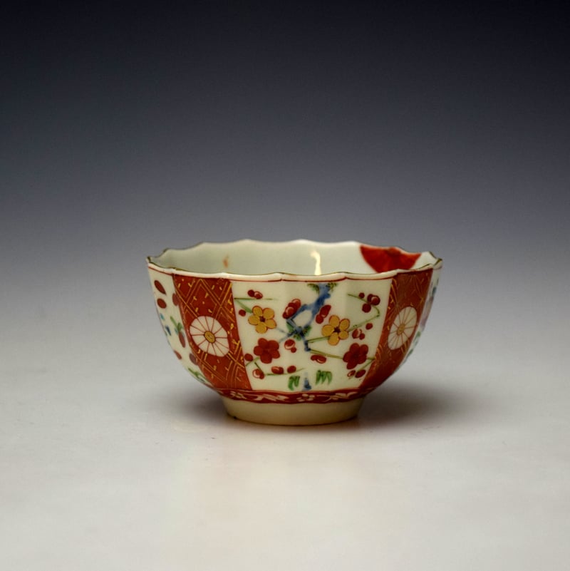 Worcester Scarlett Japan Pattern Fluted Teabowl and Saucer c1770-75 (4)