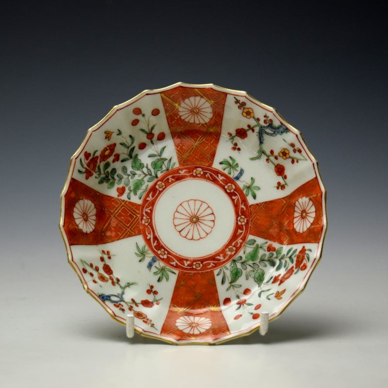 Worcester Scarlett Japan Pattern Fluted Teabowl and Saucer c1770-75 (7)